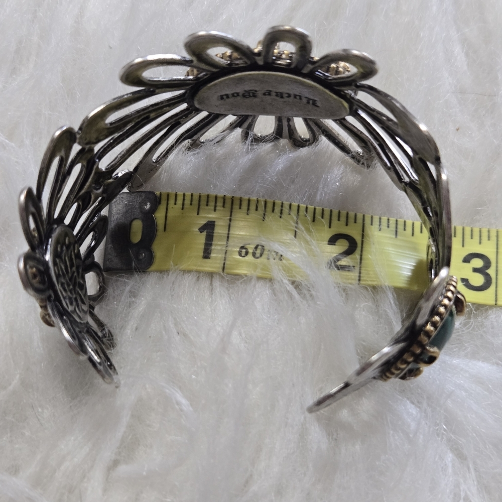 LUCKY BRAND Boho Southwest Faux Turquoise Malachite Flower Cuff Bracelet Western - Picture 15 of 15